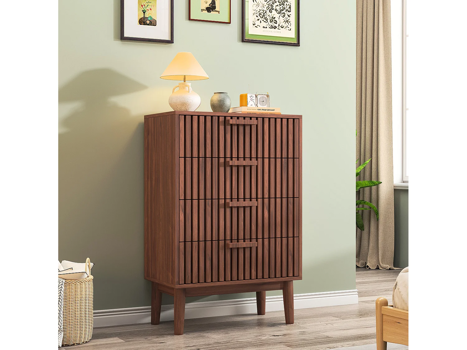 Commode à 4 tiroirs - commode de chambre - meuble de rangement avec tiroirs - bois - 60 x 34 x 91 cm