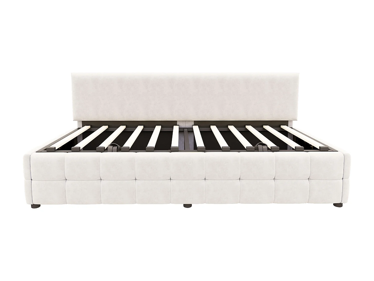 Canapé-lit capitonné 90 x 200 cm - avec rangement hydraulique -  dossier sans accoudoirs - lit simple - velours - beige