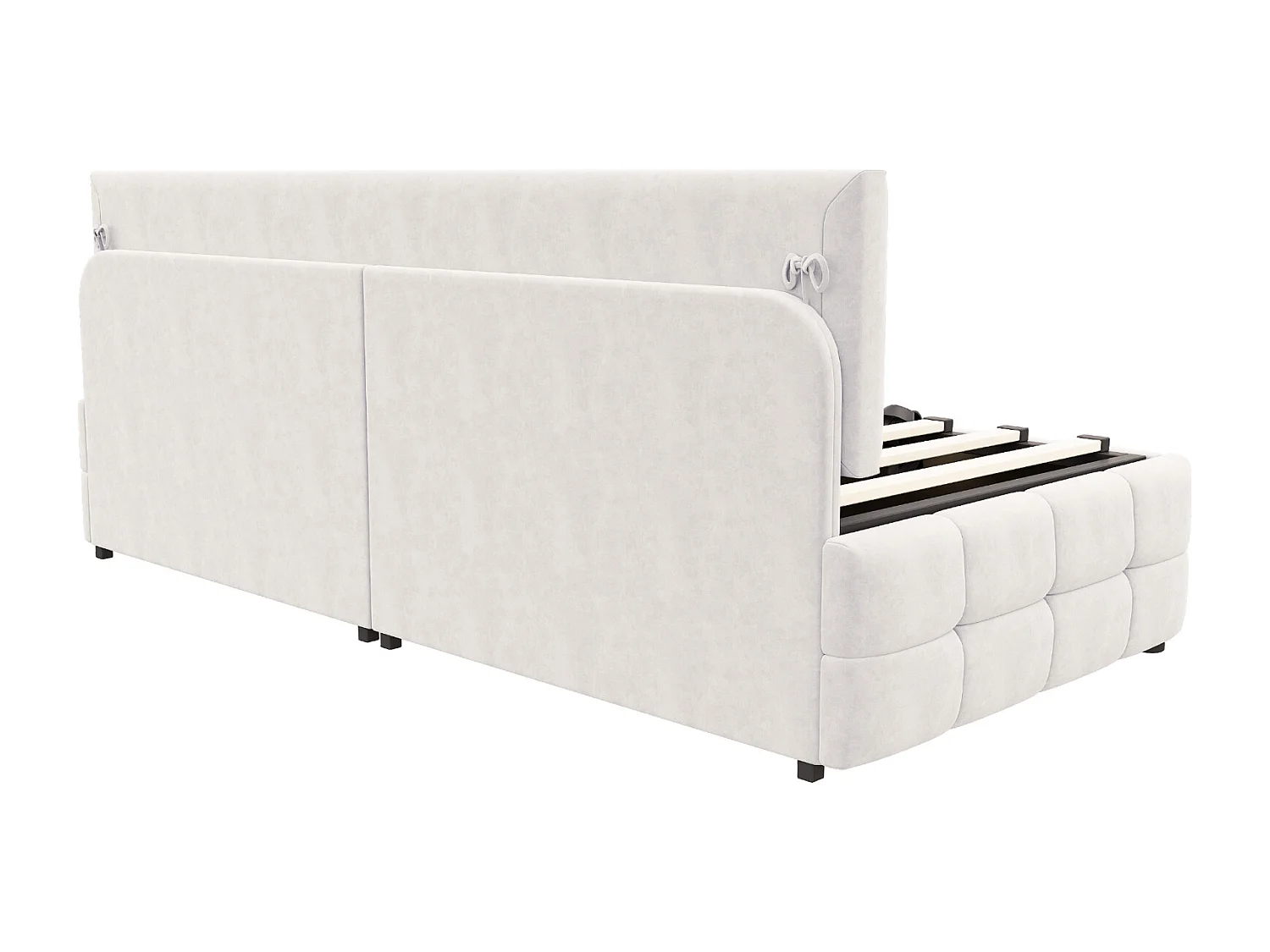 Canapé-lit capitonné 90 x 200 cm - avec rangement hydraulique -  dossier sans accoudoirs - lit simple - velours - beige