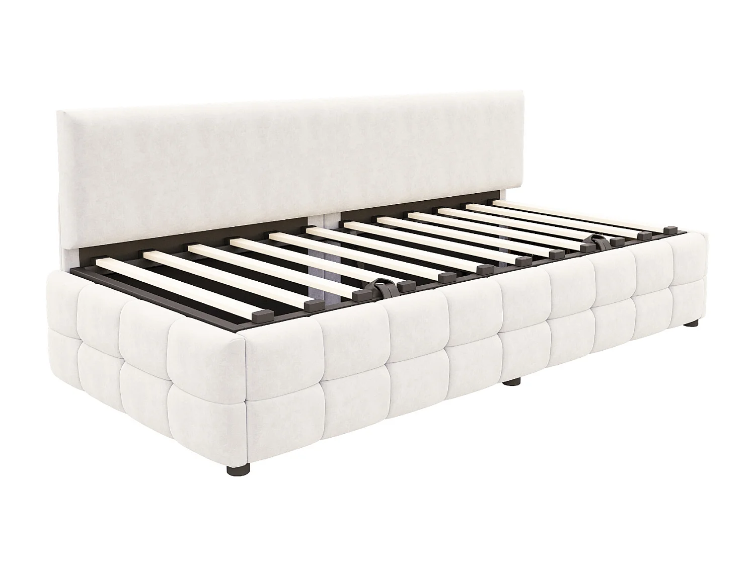 Canapé-lit capitonné 90 x 200 cm - avec rangement hydraulique -  dossier sans accoudoirs - lit simple - velours - beige