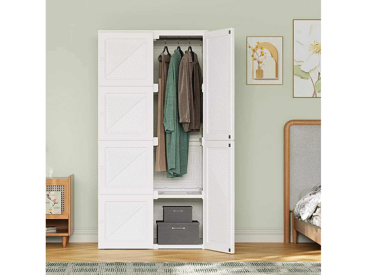 Armoire - avec 8 compartiments et 6 portes transparentes - armoire multifonctionnelle pliable avec tringle - 69 x 136 x 50 cm