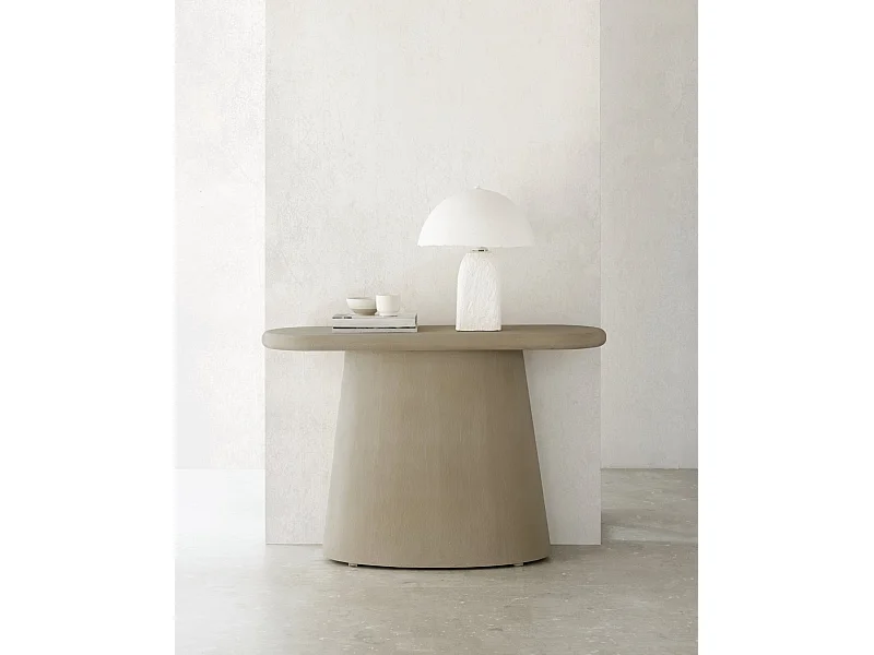 Ovale Konsole aus sandfarbenem Polyresin-Zement