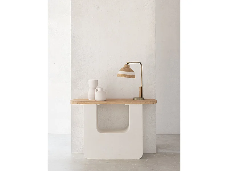 Consolle in poliresina cemento bianco e piano in legno di abete