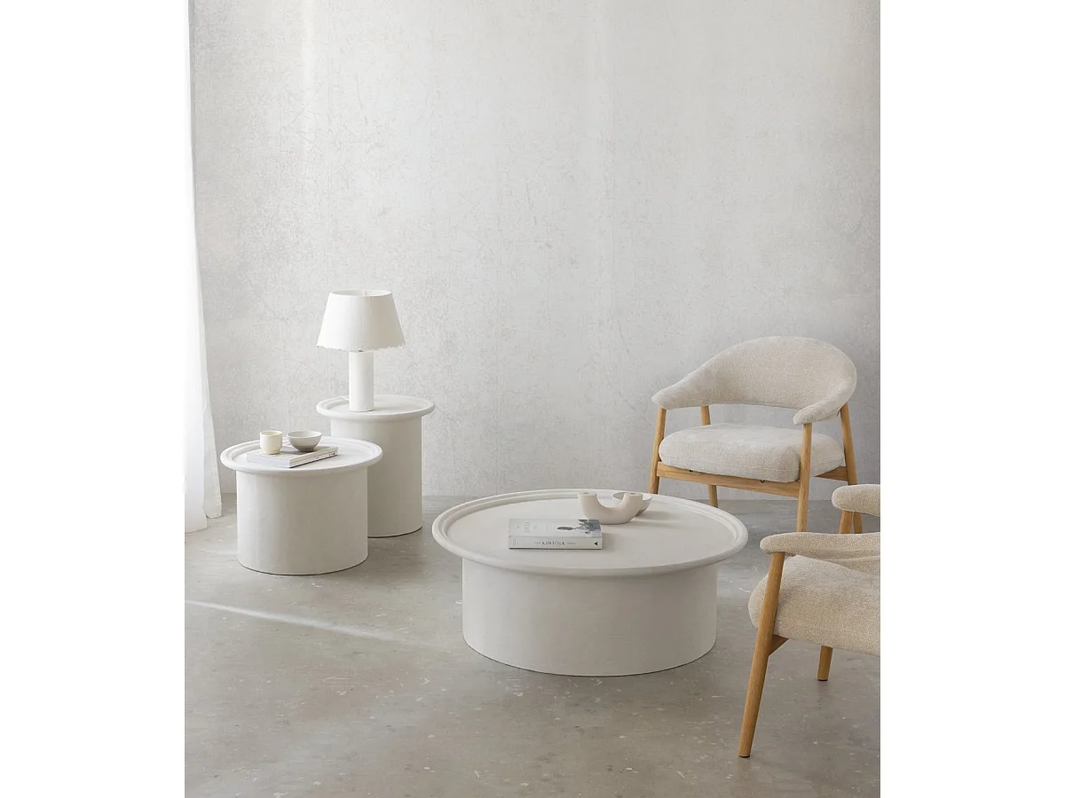 Couchtisch 100 Durchmesser aus weißem Polyresin