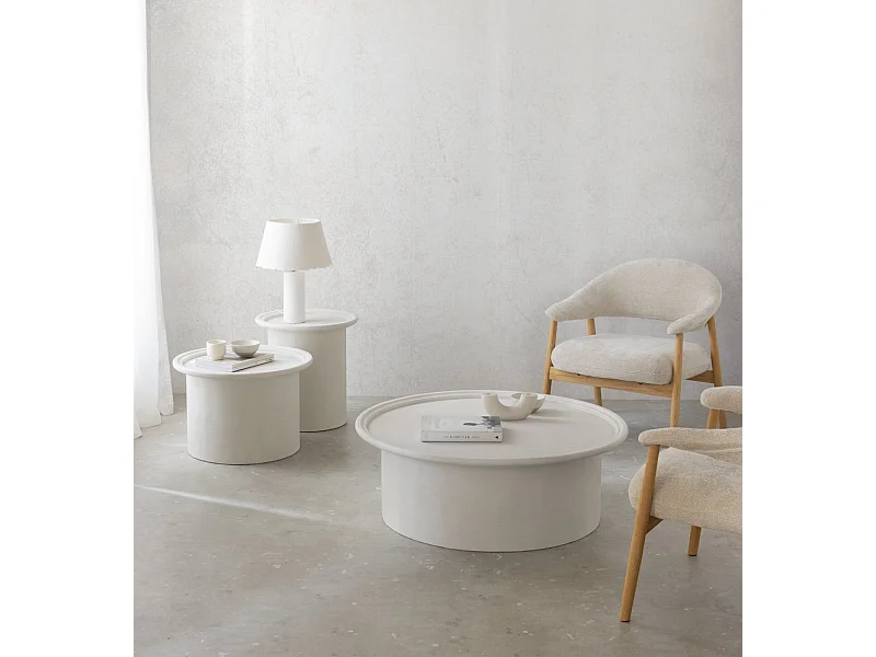 Couchtisch 60 Durchmesser aus weißem Polyresin