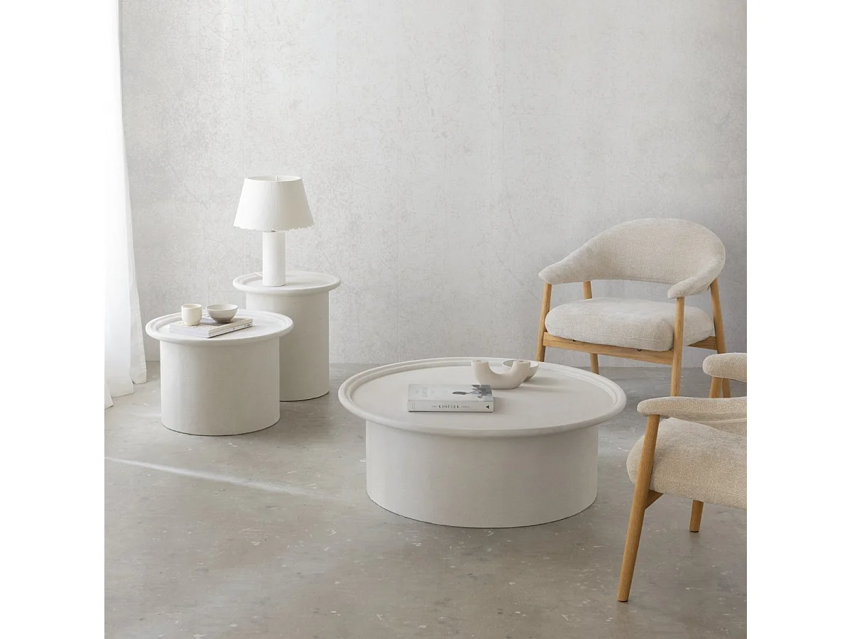 Table basse 48 diamètre en polyresine ciment blanc