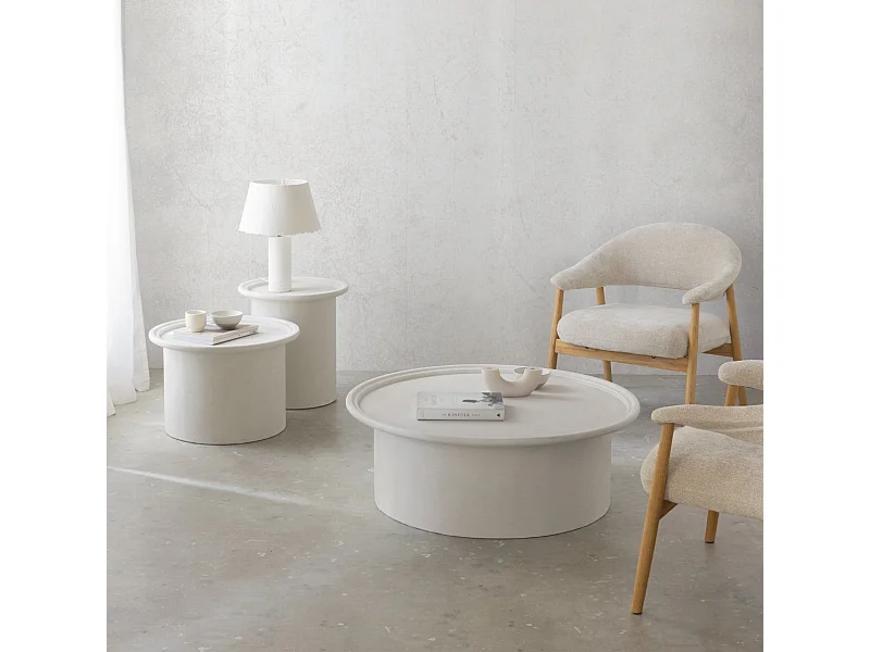Table basse 48 diamètre en polyresine ciment blanc