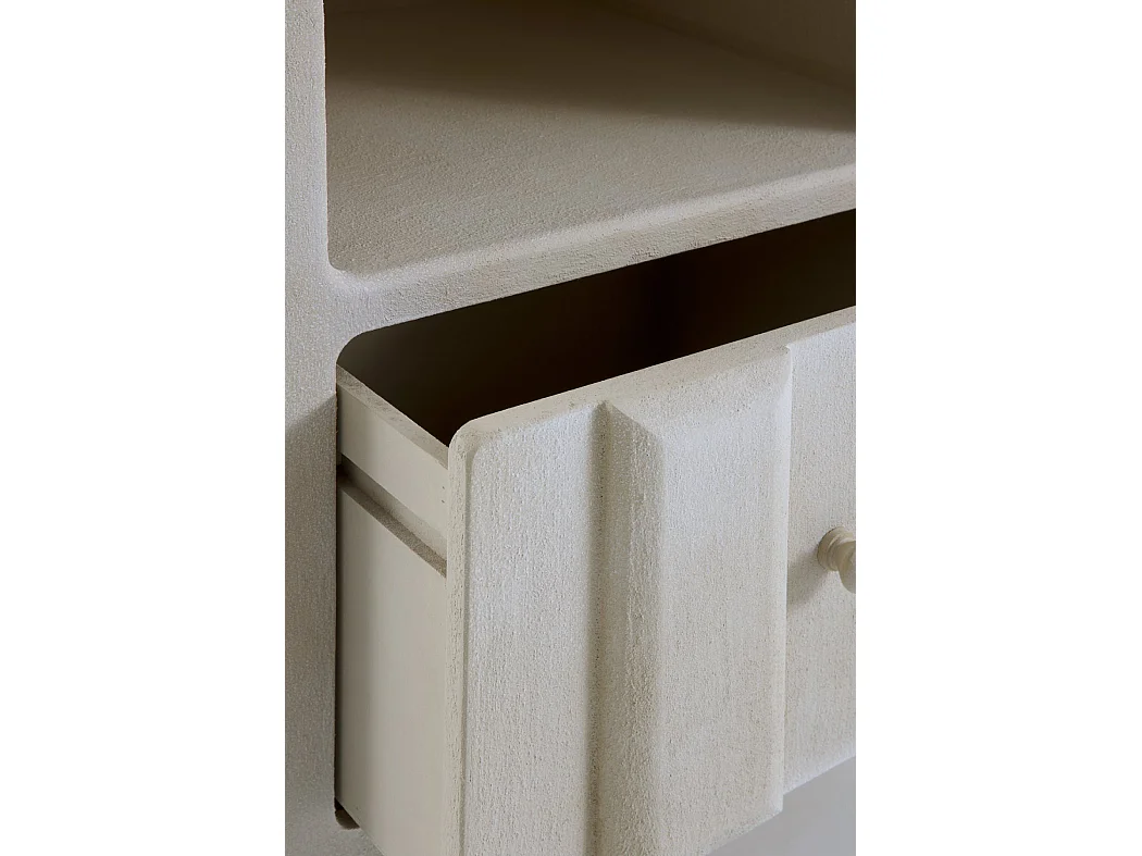 Nachttisch mit Schublade aus sandfarbenem Polyresin-Zement