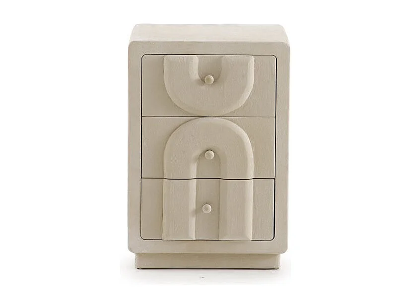 Nachttisch mit 3 Schubladen aus weißem Polyresin-Zement