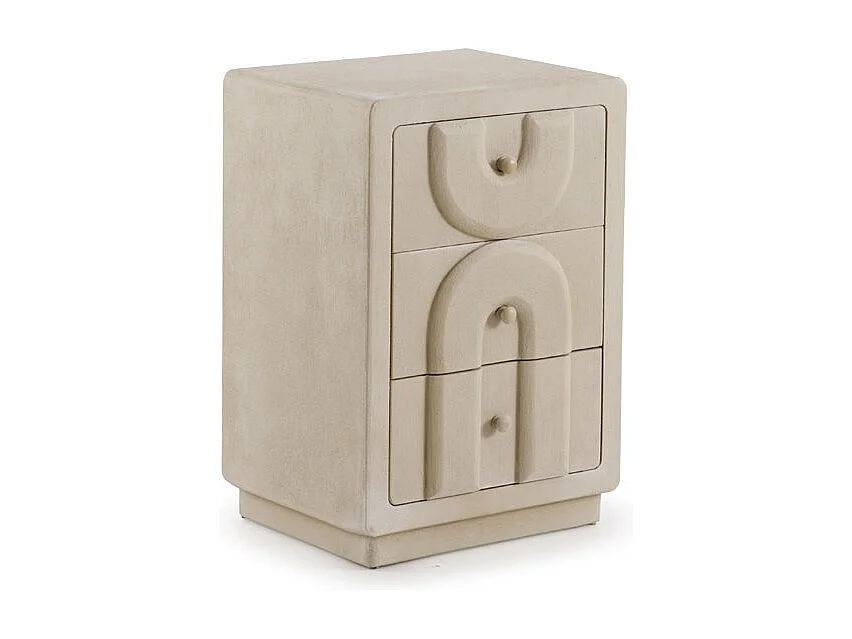 Nachttisch mit 3 Schubladen aus weißem Polyresin-Zement