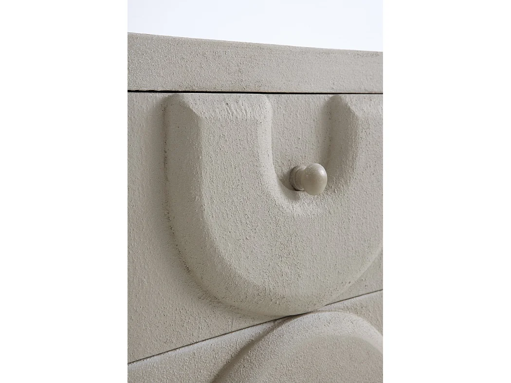 Nachttisch mit 3 Schubladen aus weißem Polyresin-Zement