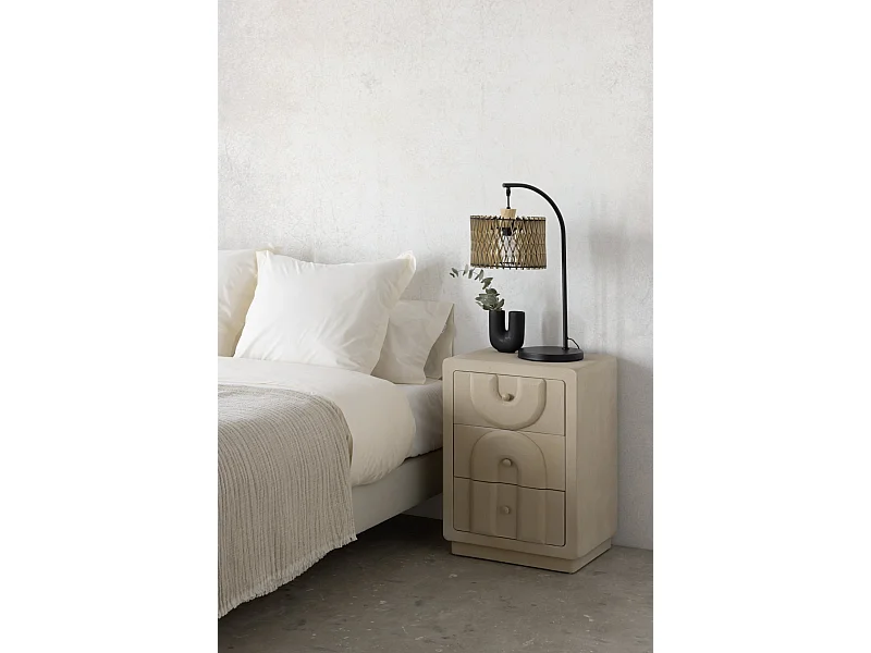 Nachttisch mit 3 Schubladen aus weißem Polyresin-Zement