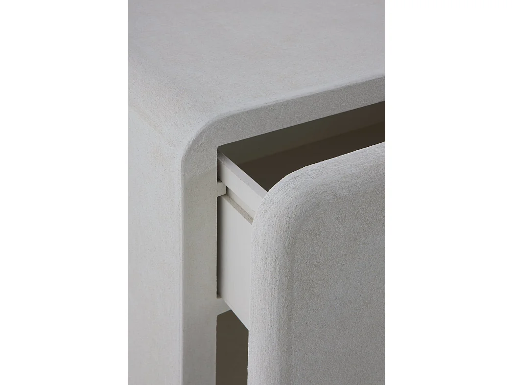 Comodino a un cassetto in poliresina cemento bianco