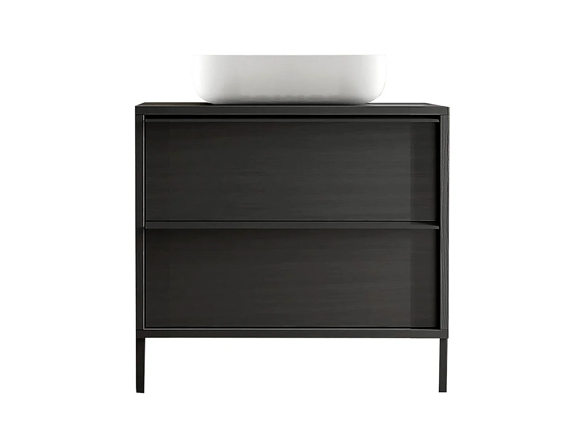 Meuble 92cm 2 tiroirs avec vasque aspect bois noir - TERAS