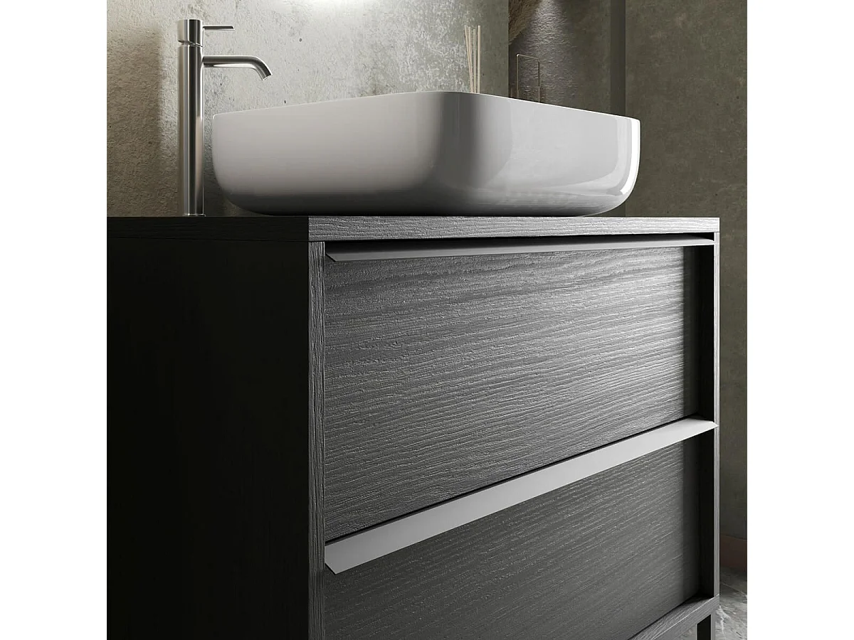 Meuble 92cm 2 tiroirs avec vasque aspect bois noir - TERAS