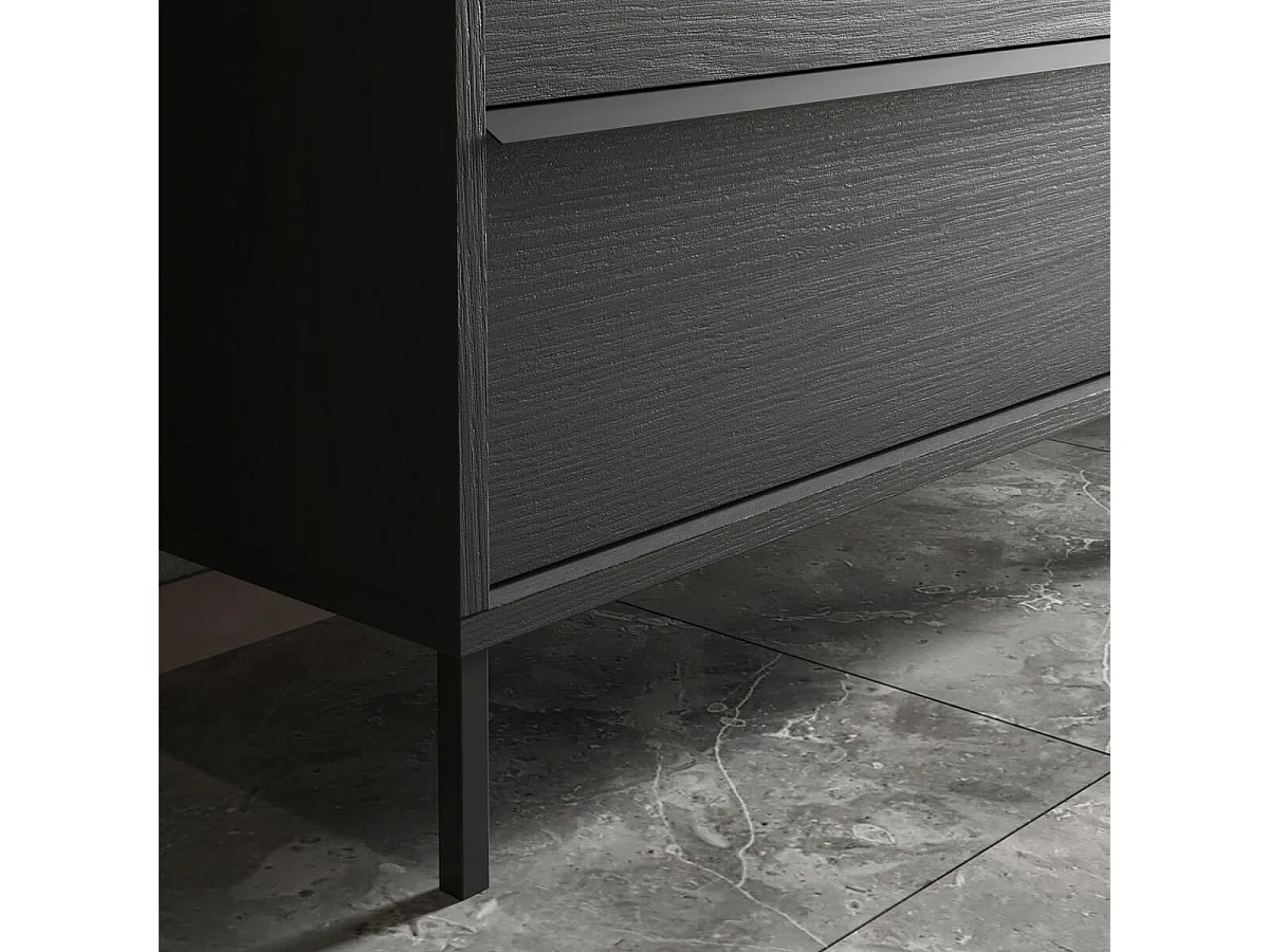 Meuble 92cm 2 tiroirs avec vasque aspect bois noir - TERAS