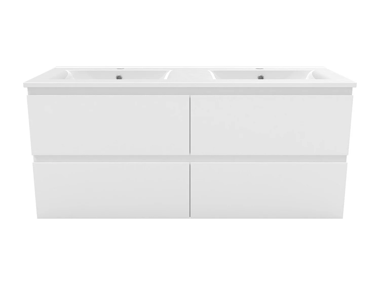 Mobile bagno 120cm con quattro cassetti e doppio lavabo incassato, sospeso, bianco