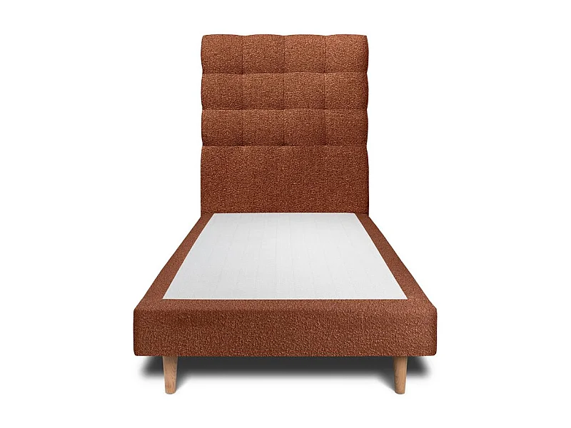 Lit 90x190cm avec tête de lit capitonnée bouclette et sommier tapissier terracotta - Hauteur totale : 29cm