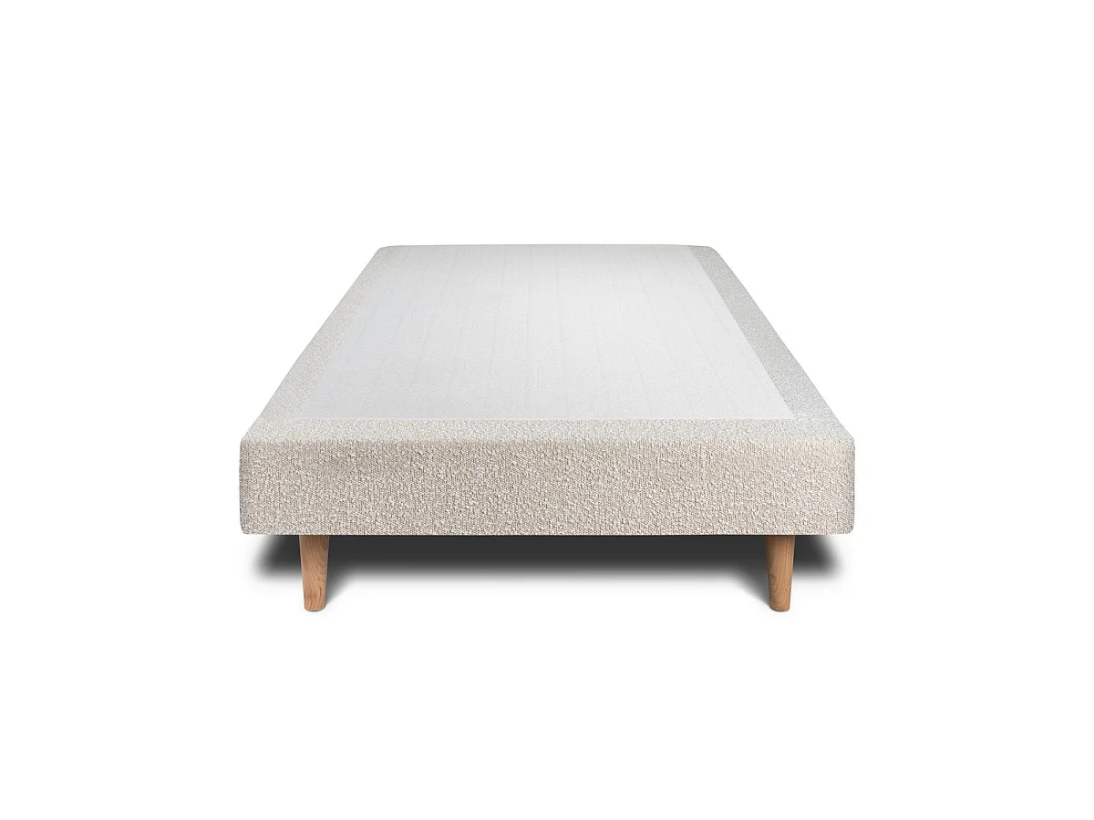 Lit 90x190cm avec tête de lit capitonnée bouclette et sommier tapissier beige - Hauteur totale : 29cm