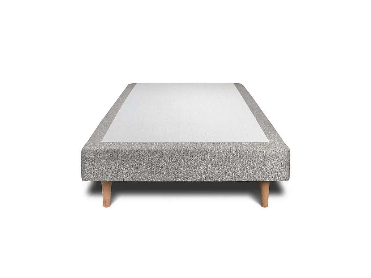 Lit 90x200cm avec tête de lit capitonnée bouclette et sommier tapissier gris - Hauteur totale : 29cm