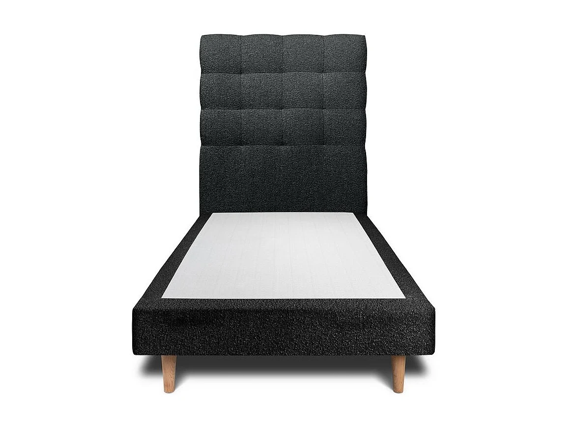 Lit 90x200cm avec tête de lit capitonnée bouclette et sommier tapissier Noir - Hauteur totale : 29cm