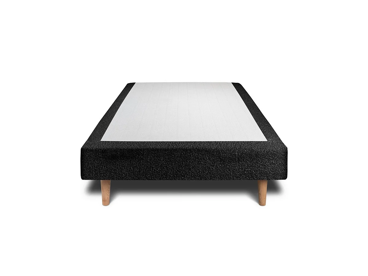 Lit 90x200cm avec tête de lit capitonnée bouclette et sommier tapissier Noir - Hauteur totale : 29cm