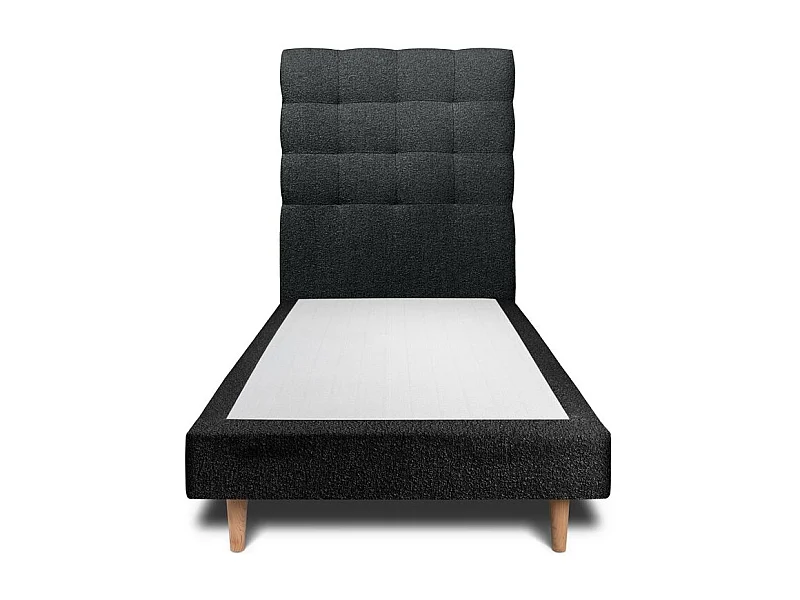 Lit 90x200cm avec tête de lit capitonnée bouclette et sommier tapissier Noir - Hauteur totale : 29cm