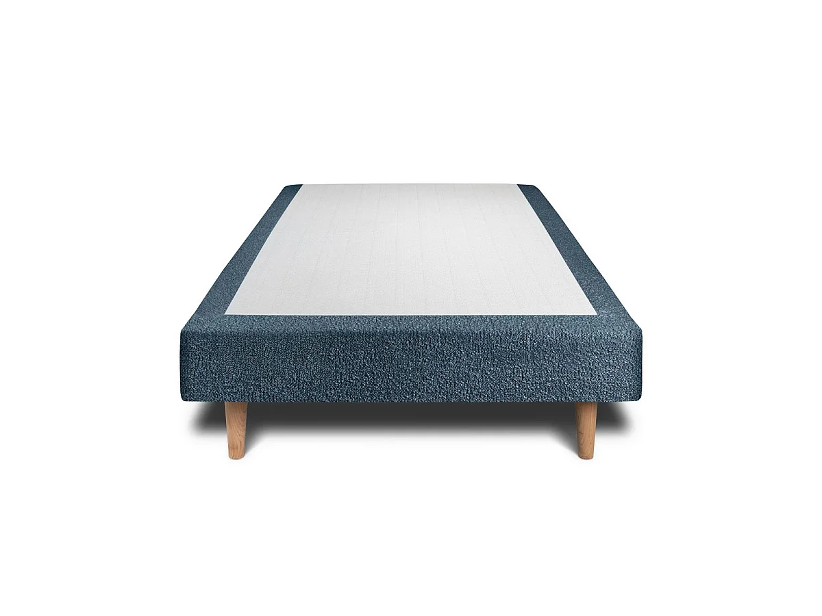 Lit 90x200cm avec tête de lit capitonnée bouclette et sommier tapissier Bleu - Hauteur totale : 29cm