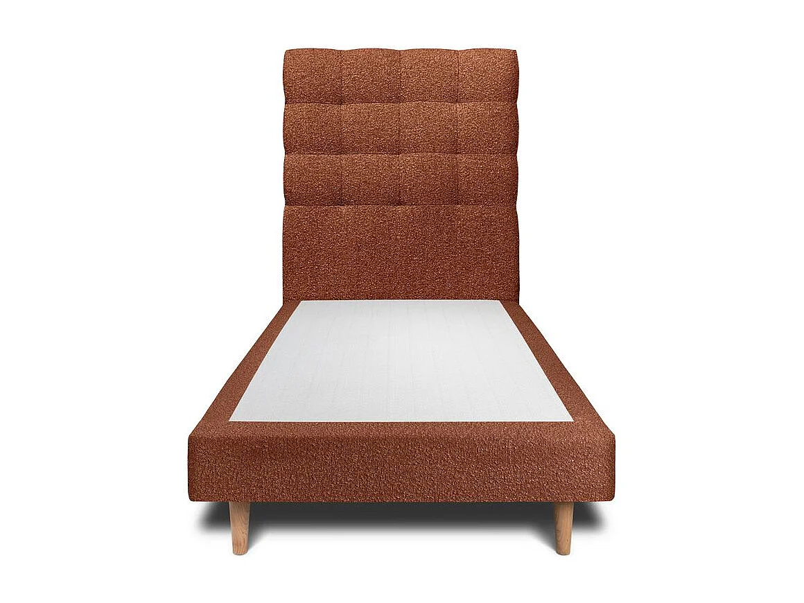 Lit 90x200cm avec tête de lit capitonnée bouclette et sommier tapissier terracotta - Hauteur totale : 29cm