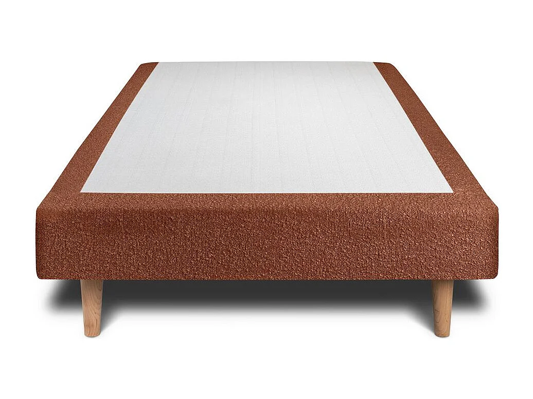 Lit 90x200cm avec tête de lit capitonnée bouclette et sommier tapissier terracotta - Hauteur totale : 29cm