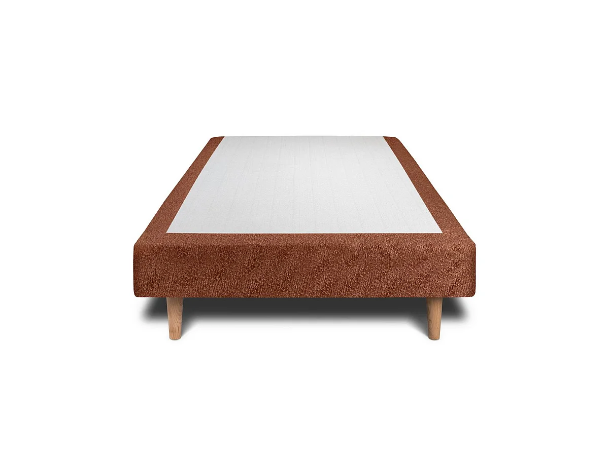 Lit 90x200cm avec tête de lit capitonnée bouclette et sommier tapissier terracotta - Hauteur totale : 29cm
