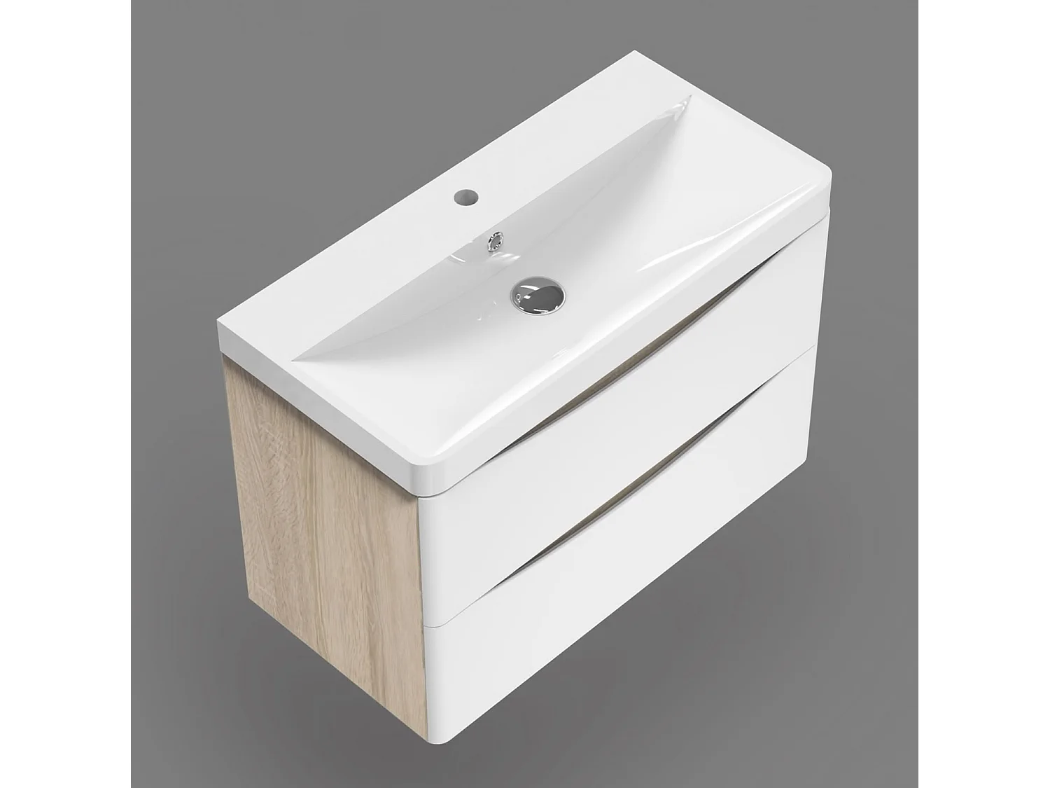AICA Mobile da bagno, 80x50x39,5 cm, pannello in MDF, colore bianco + rovere, con lavabo bianco, da assemblare per l'uso