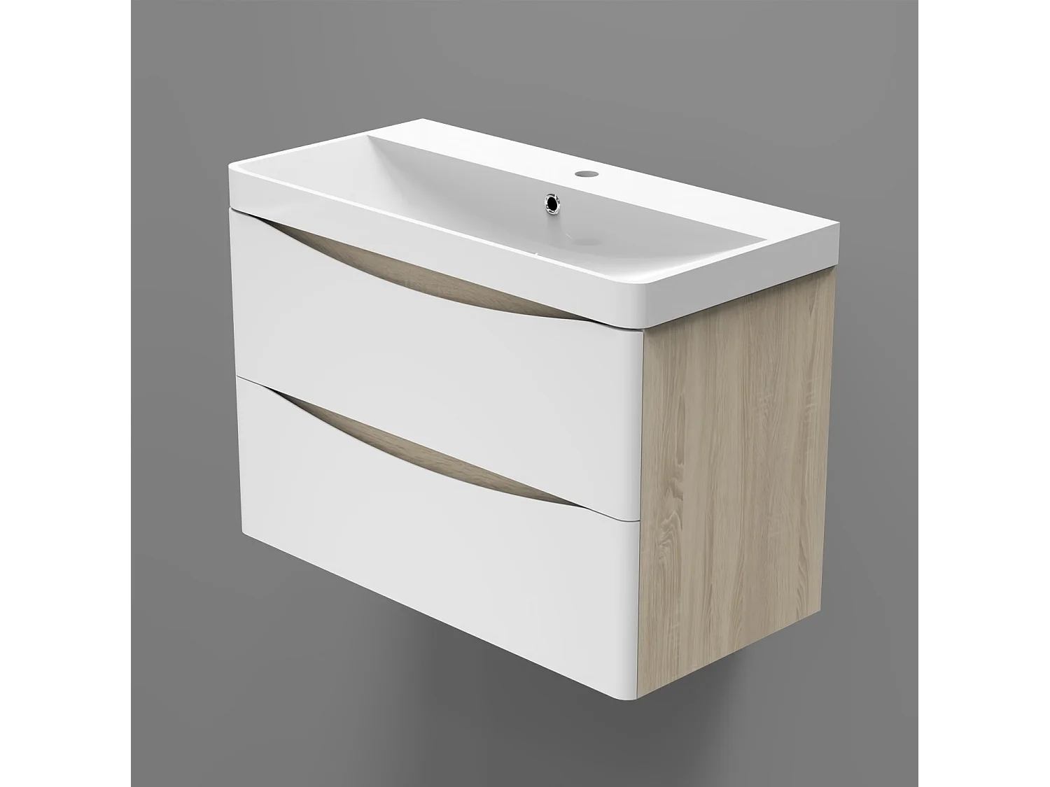 AICA Mobile da bagno, 80x50x39,5 cm, pannello in MDF, colore bianco + rovere, con lavabo bianco, da assemblare per l'uso