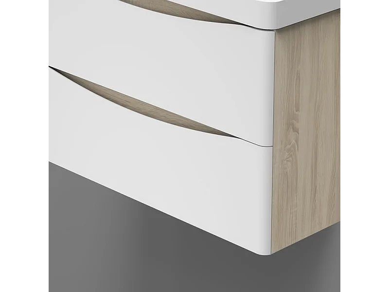 AICA Mobile da bagno, 80x50x39,5 cm, pannello in MDF, colore bianco + rovere, con lavabo bianco, da assemblare per l'uso