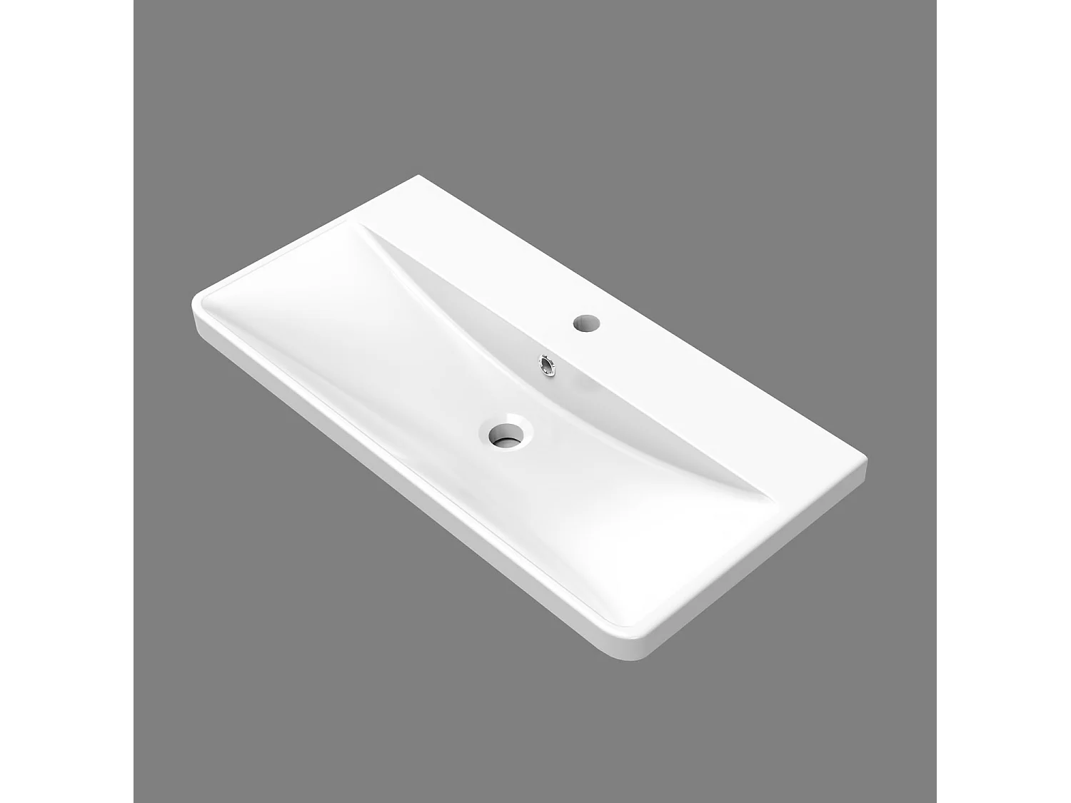 AICA Mobile da bagno, 80x50x39,5 cm, pannello in MDF, colore bianco + rovere, con lavabo bianco, da assemblare per l'uso