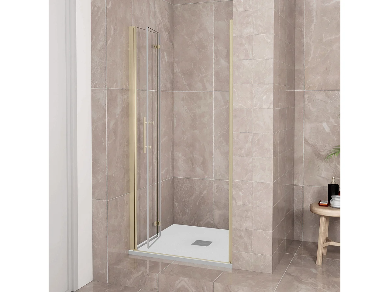 Porta Doccia 100x185 cm Porta Battente Pieghevole in Vetro Temperato Trasparente 6 mm Anticalcare Telaio Dorato Spazzolato