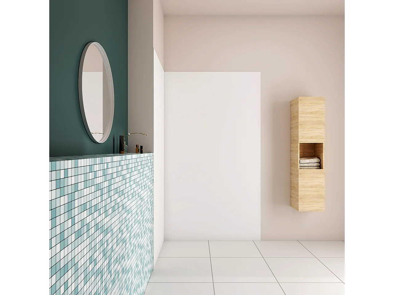 H.210 cm Pannello Doccia ad Angolo 90x40 cm Realizzato in Alluminio da 3 mm con Profili Finitura Bianco Opaco per Rivestimento Parete Bagno