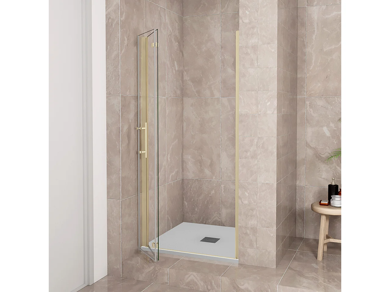 Porta Doccia 76x185 cm Porta Battente Pieghevole in Vetro Temperato Trasparente 6 mm Anticalcare Telaio Dorato Spazzolato