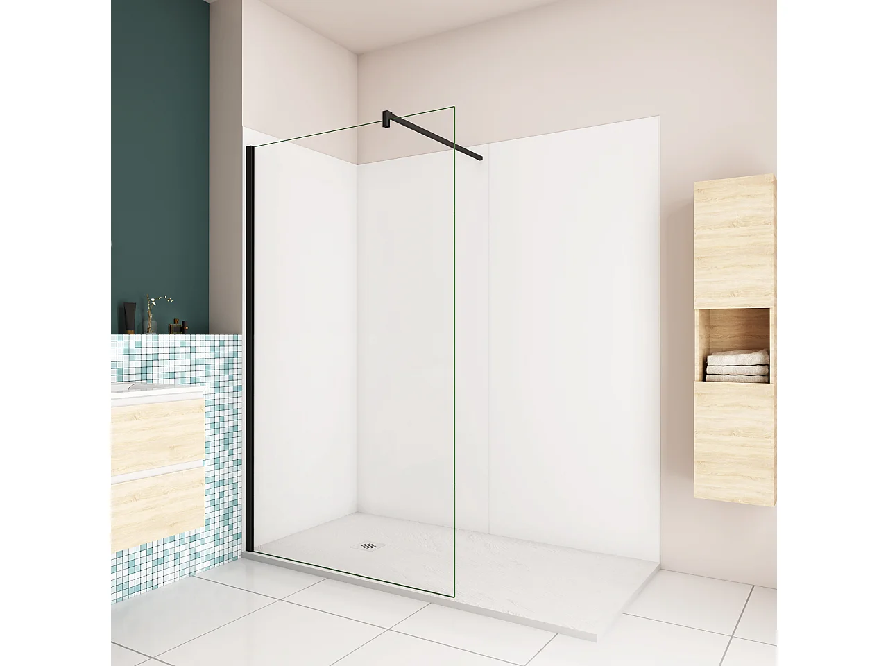 H.210 cm Pannello Doccia ad Angolo 200x80 cm Realizzato in Alluminio da 3 mm con Profili Finitura Bianco Opaco per Rivestimento Parete Bagno