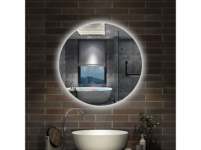 Specchio bagno Rotondo 60 cm con led. Dimmerabile + Touch Control + Bordo non sabbiato + IP44