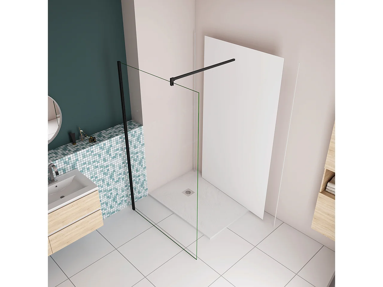 80x210 cm Pannello Doccia Realizzato in Alluminio Spessore 3mm con Profili Finitura Bianco Opaco per Rivestimento Parete Bagno