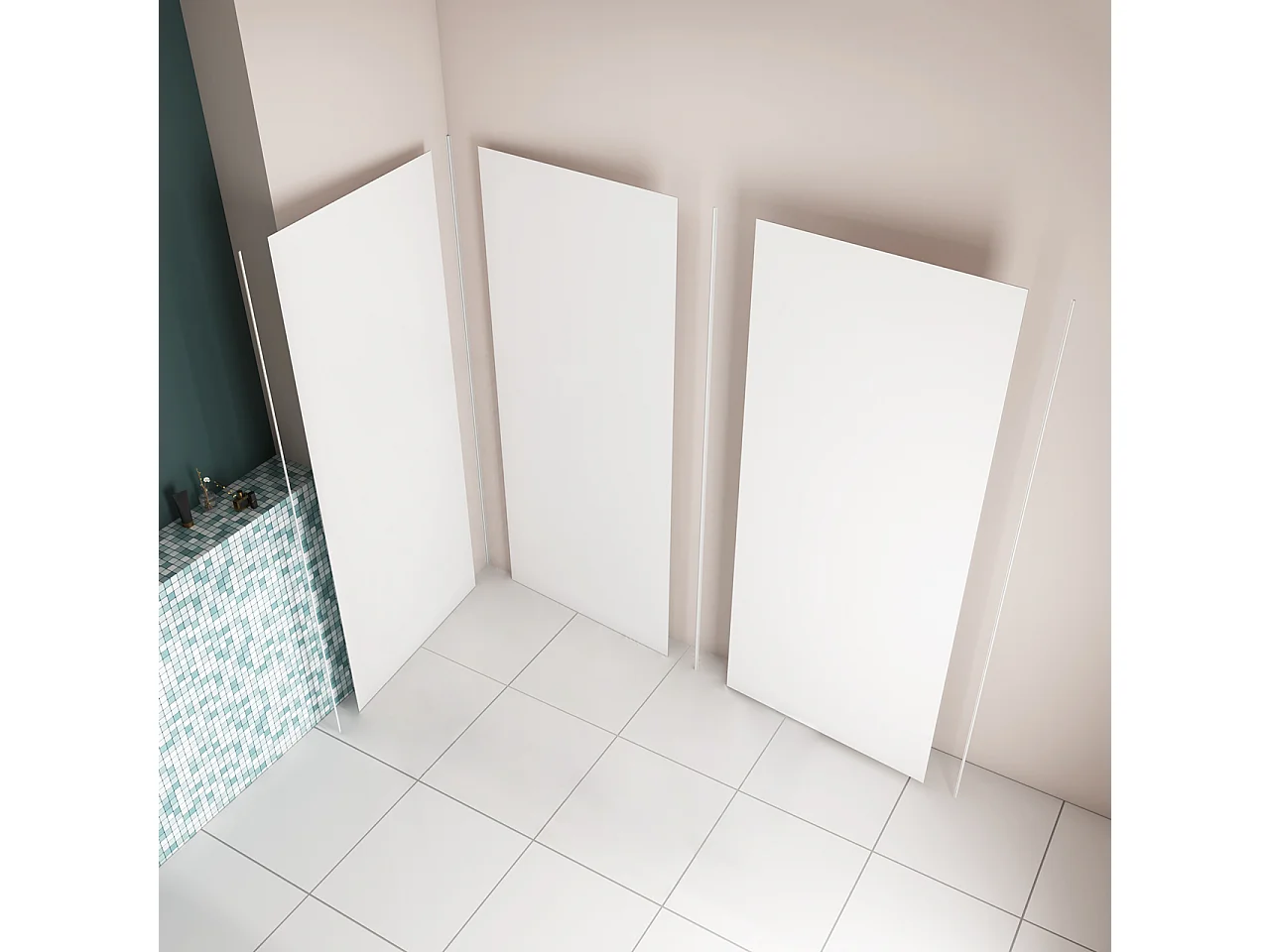 H.210 cm Pannello Doccia ad Angolo 190x90 cm Realizzato in Alluminio da 3 mm con Profili Finitura Bianco Opaco per Rivestimento Parete Bagno