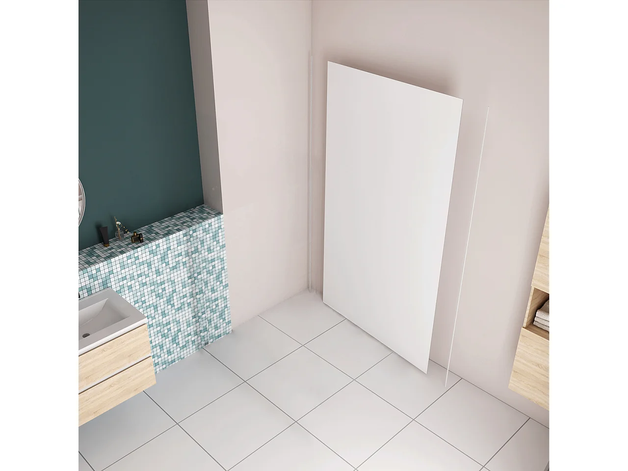100x210 cm Pannello Doccia Realizzato in Alluminio Spessore 3mm con Profili Finitura Bianco Opaco per Rivestimento Parete Bagno