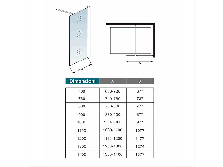 Walk In Parete per Doccia Vetro Temperato 8mm Anticalcare Trasparente inclusa Barra Stabilizzatrice da 90 cm Tagliabile 80x190cm