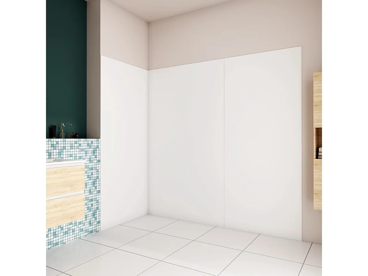 H.210 cm Pannello Doccia ad Angolo 240x90 cm Realizzato in Alluminio da 3 mm con Profili Finitura Bianco Opaco per Rivestimento Parete Bagno