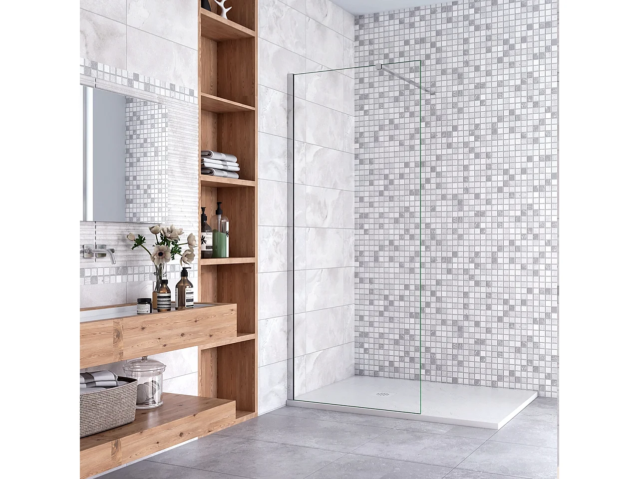 Walk In Parete per Doccia Vetro Temperato 8mm Anticalcare Trasparente inclusa Barra Stabilizzatrice da 90 cm Tagliabile 90x190cm