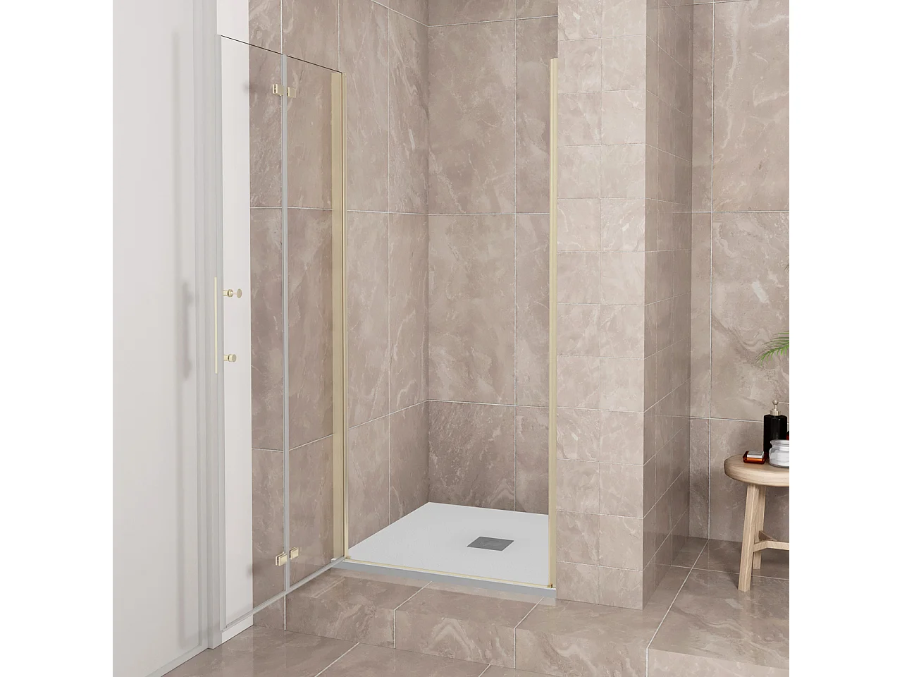 Porta Doccia 90x185 cm Porta Battente Pieghevole in Vetro Temperato Trasparente 6 mm Anticalcare Telaio Dorato Spazzolato