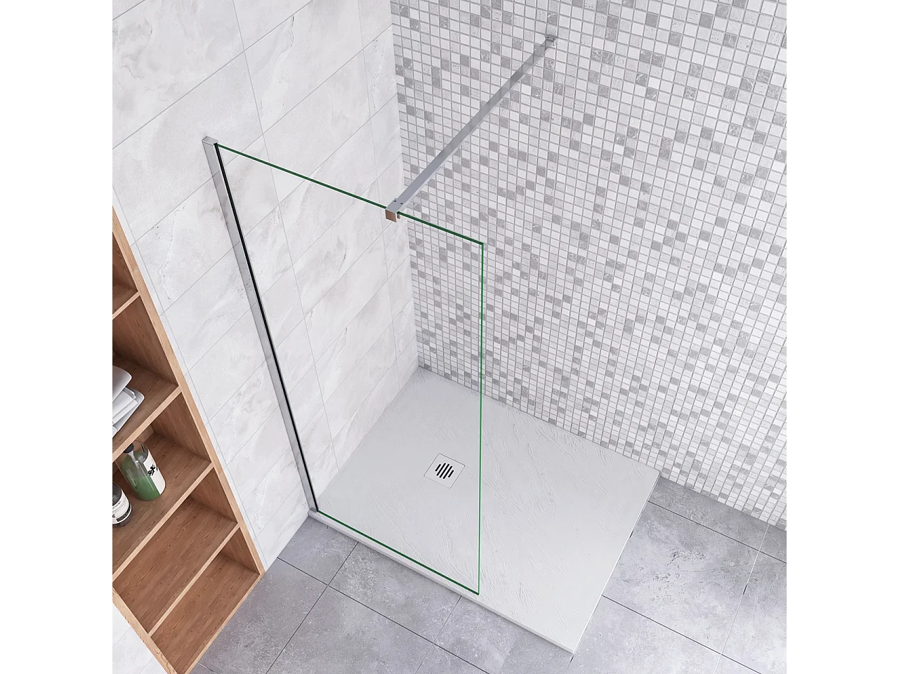 Walk In Parete per Doccia Vetro Temperato 8mm Anticalcare Trasparente inclusa Barra Stabilizzatrice da 90 cm Tagliabile 110x190cm