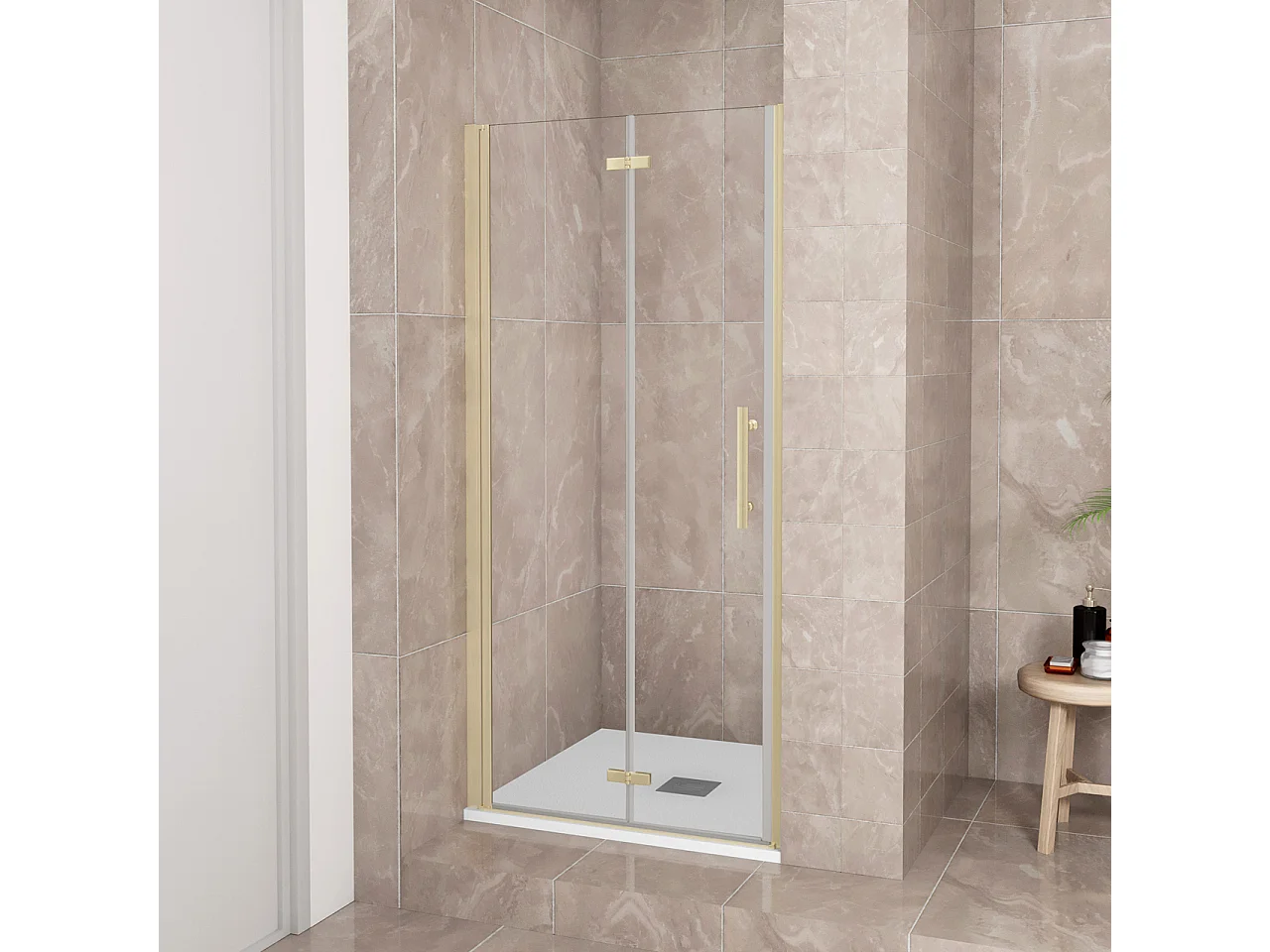 Porta Doccia 80x185 cm Porta Battente Pieghevole in Vetro Temperato Trasparente 6 mm Anticalcare Telaio Dorato Spazzolato