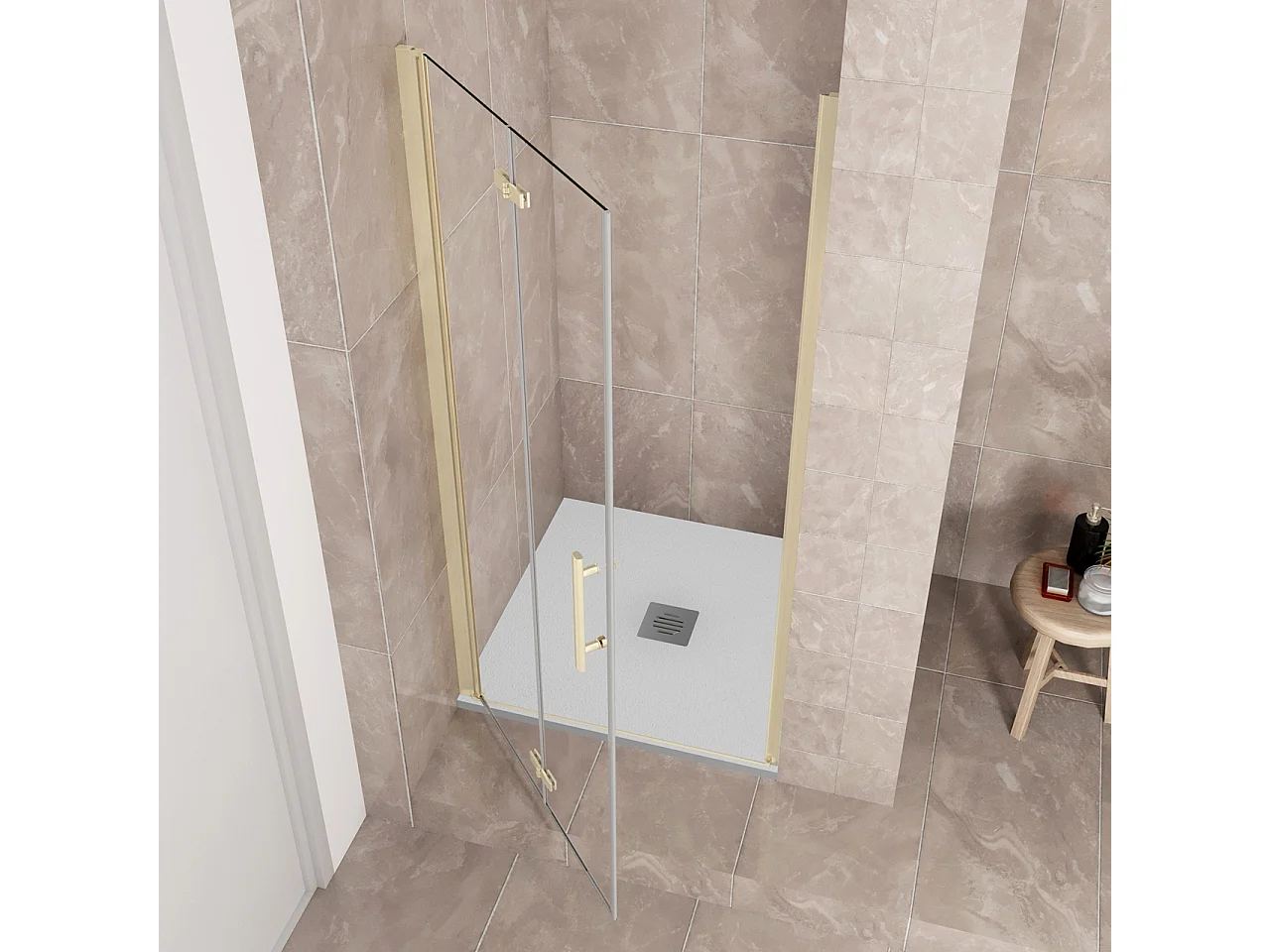 Porta Doccia 80x185 cm Porta Battente Pieghevole in Vetro Temperato Trasparente 6 mm Anticalcare Telaio Dorato Spazzolato